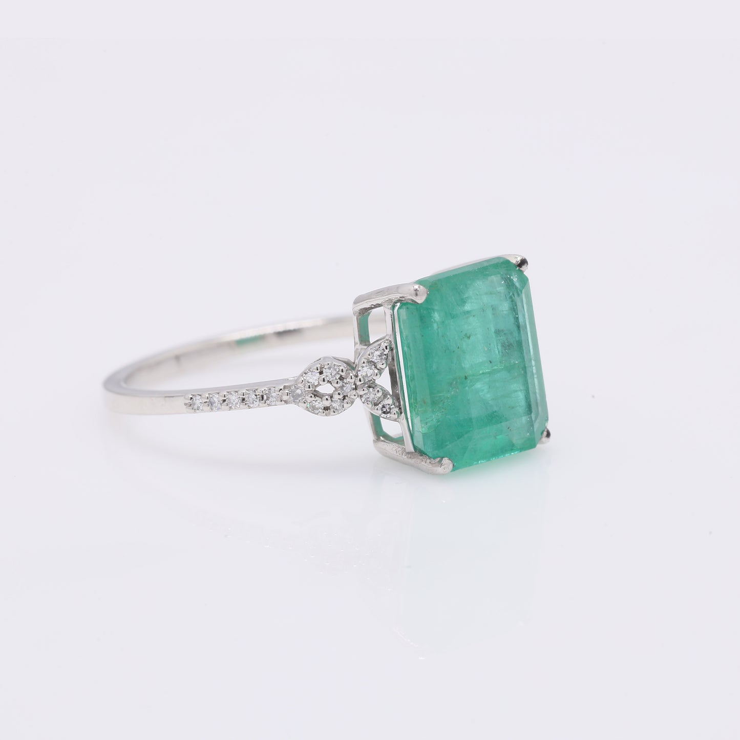 3.33 Ct Octagon Step Cut Natural Emerald 950 Platinum Ring
