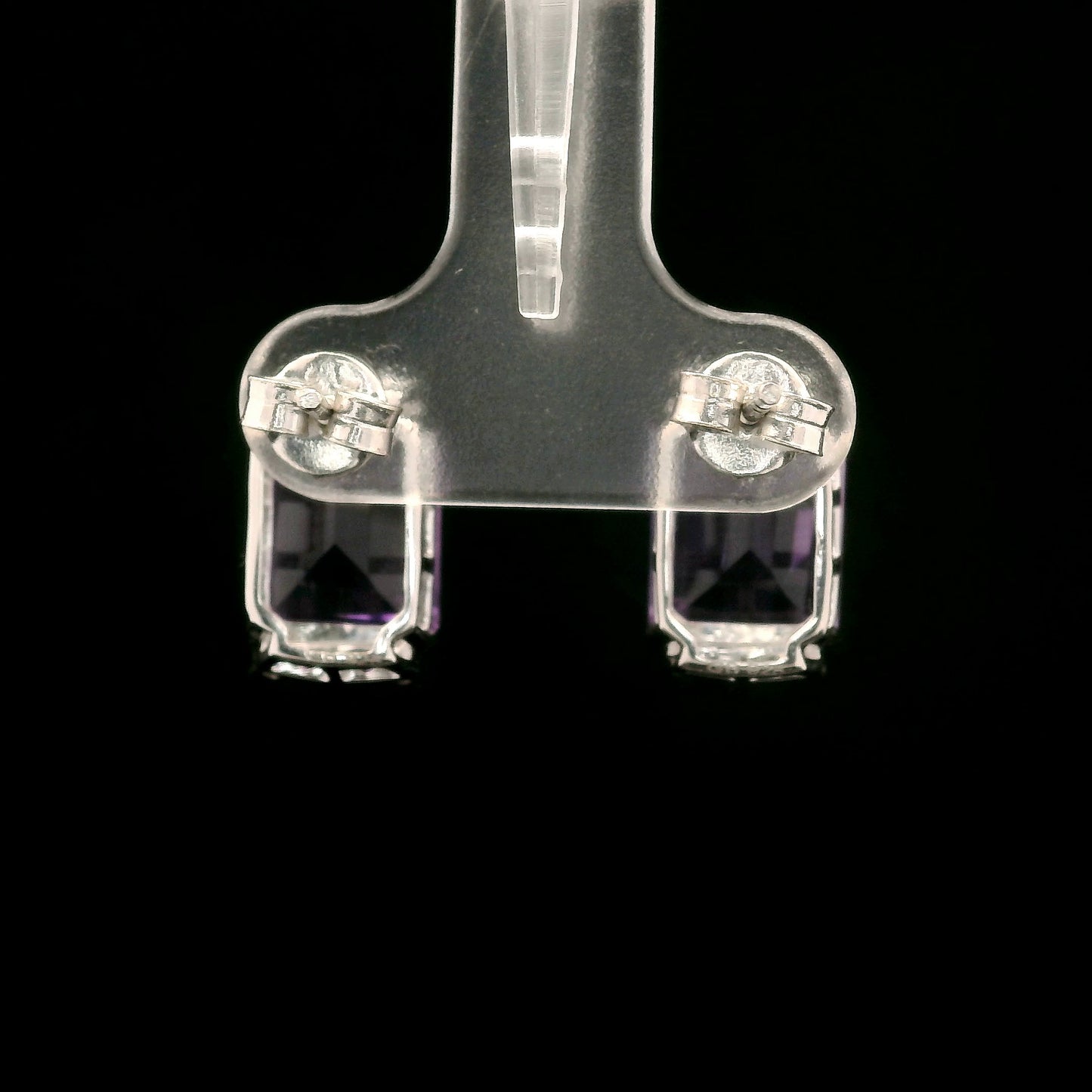 6.91 Ct Octagon Amethyst, White Zircon 925 Sterling Silver Earrings
