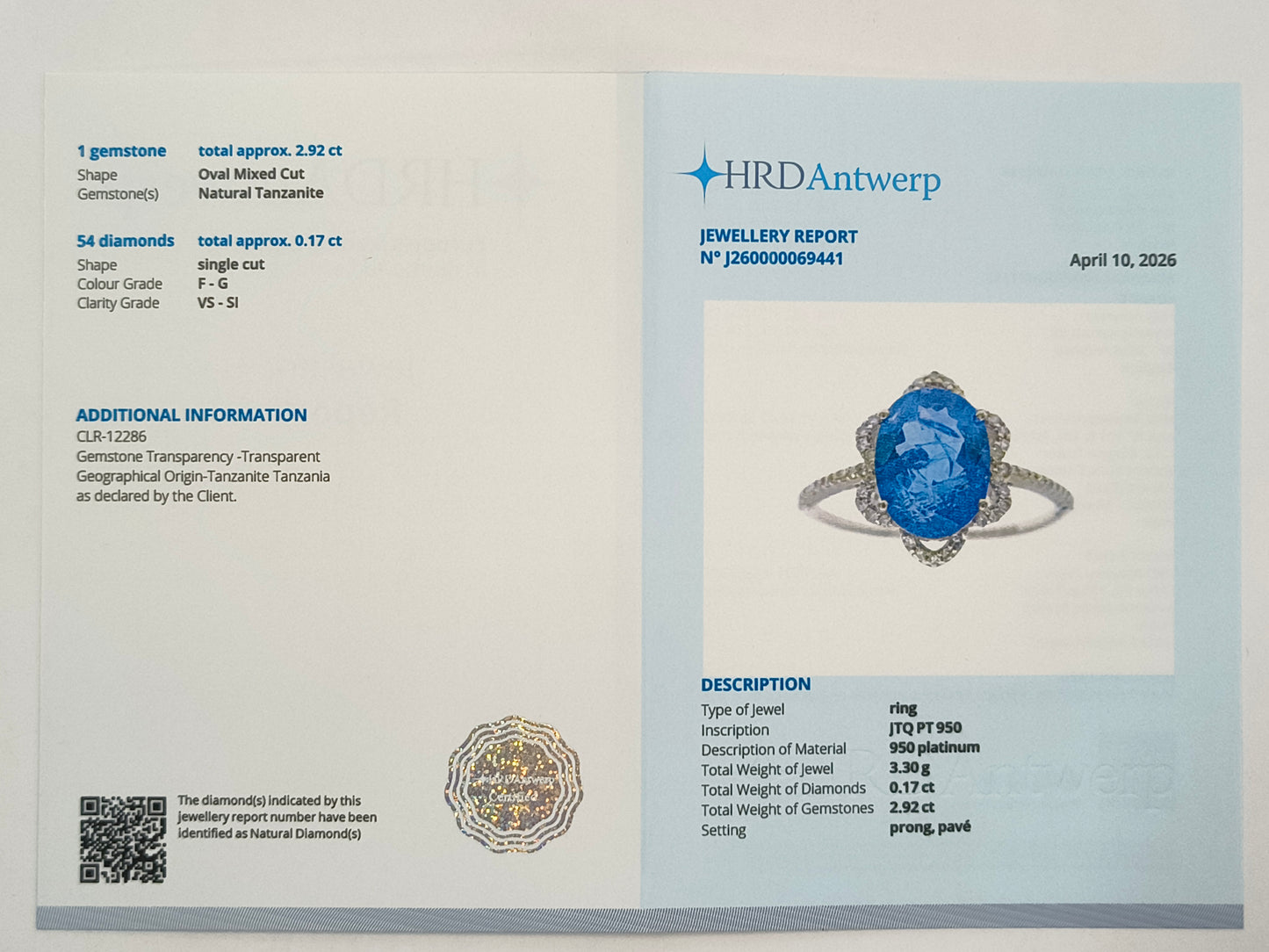 3.09 Ct Oval Mixed Cut Natural Tanzanite 950 Platinum Ring