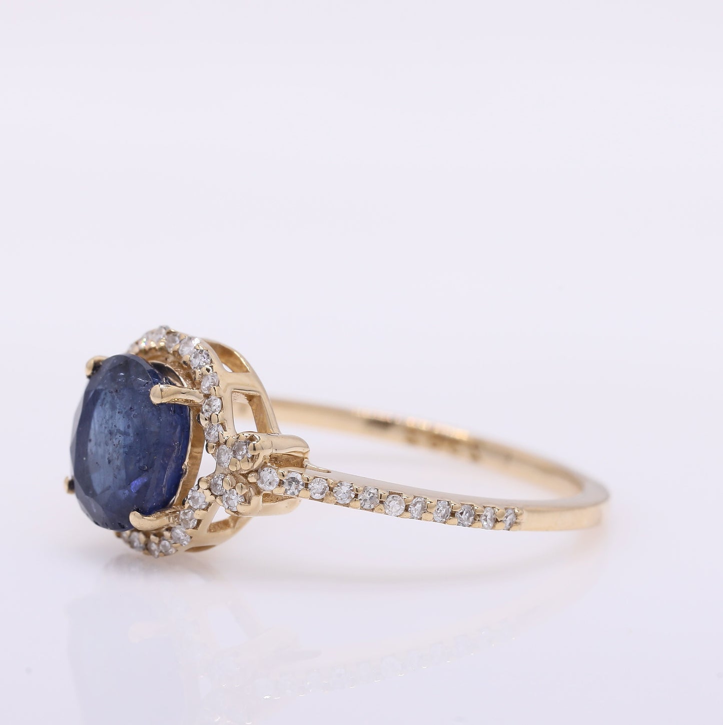 1.98 Ct Oval Mixed Cut Natural Sapphire 14K Gold Ring