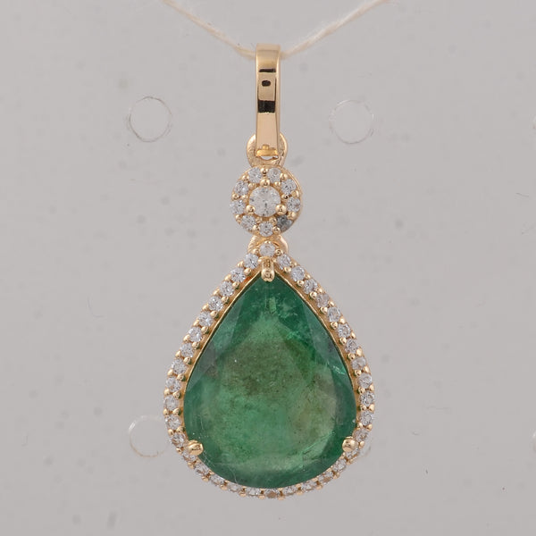 3.41 Ct Pear Emerald 9K Gold Pendant