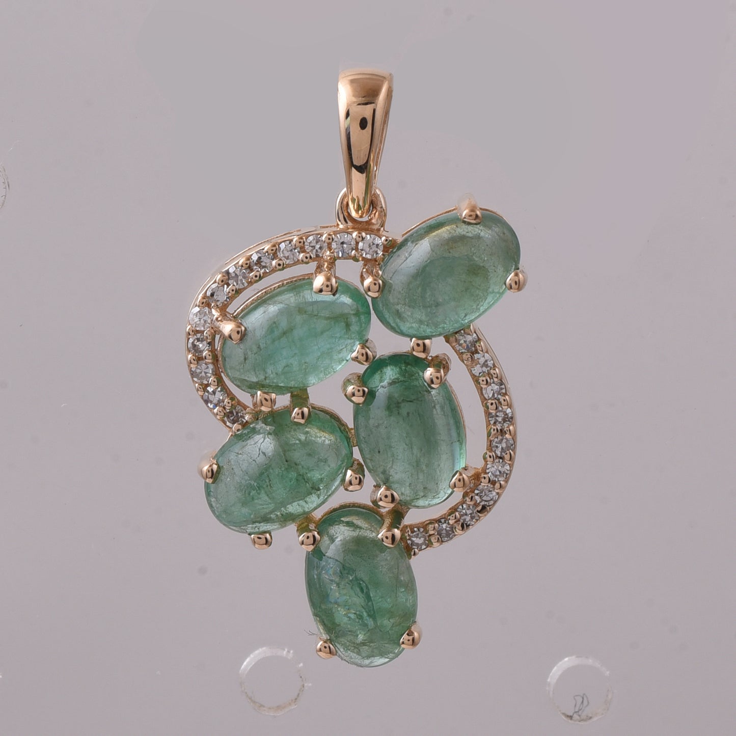 2.43 Ct Oval Cabochon Cut Natural Emerald 14K Gold Pendant