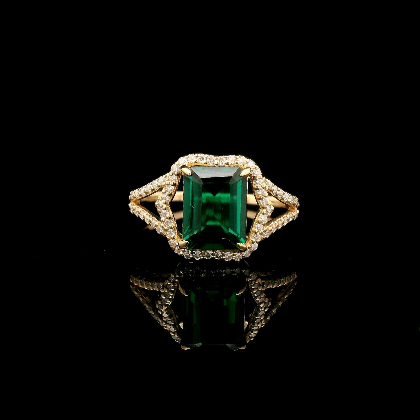 1.74 Ct Emerald Cut Lab Grown Emerald 14K Gold Ring