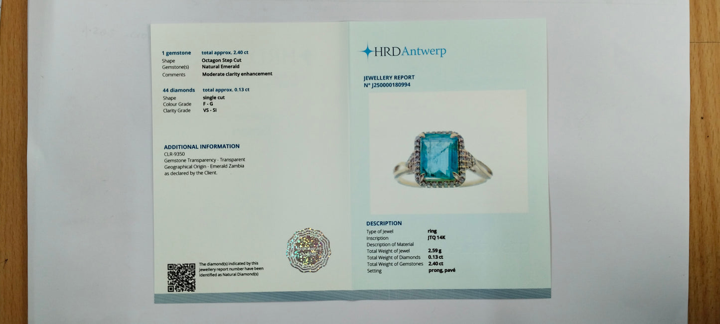 2.53 Ct Octagon Step Cut Natural Emerald 14K Gold Ring