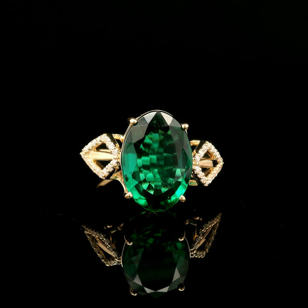 3.75 Ct Oval Mixed Cut Lab Grown Emerald 14K Gold Ring
