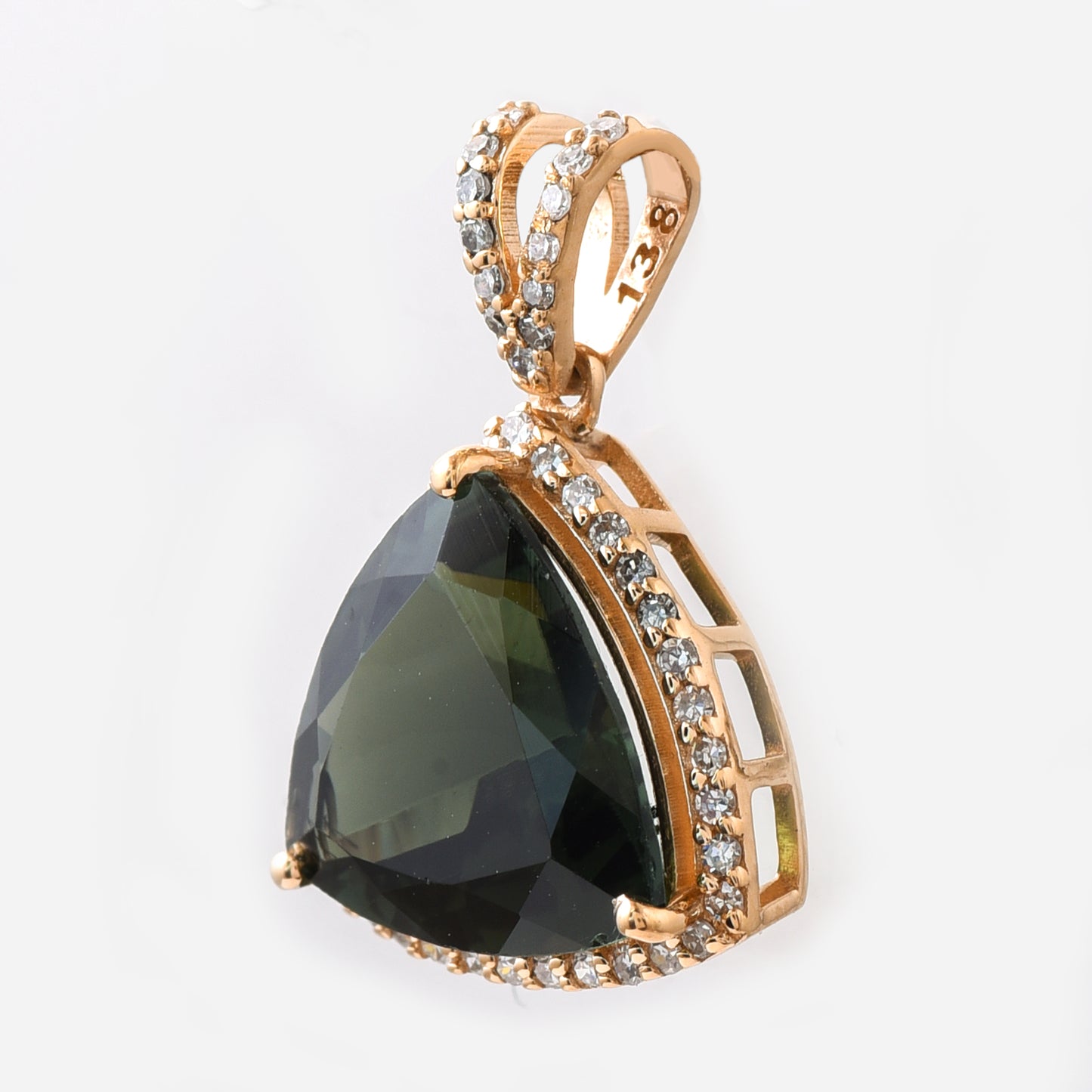 3.02 Ct Triangle Mixed Cut Natural Green Tourmaline 14K Gold Pendant