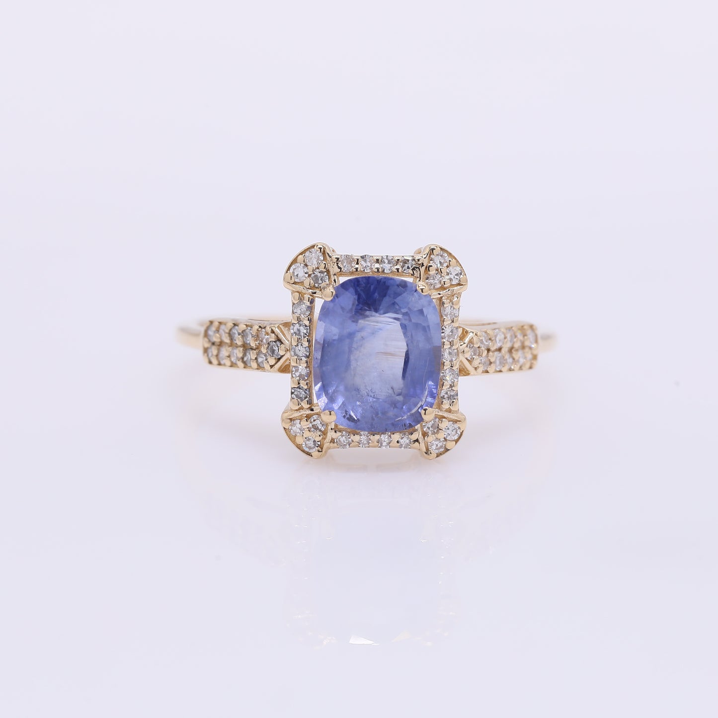 2.00 Ct Cushion Mixed Cut Natural Sapphire 14K Gold Ring