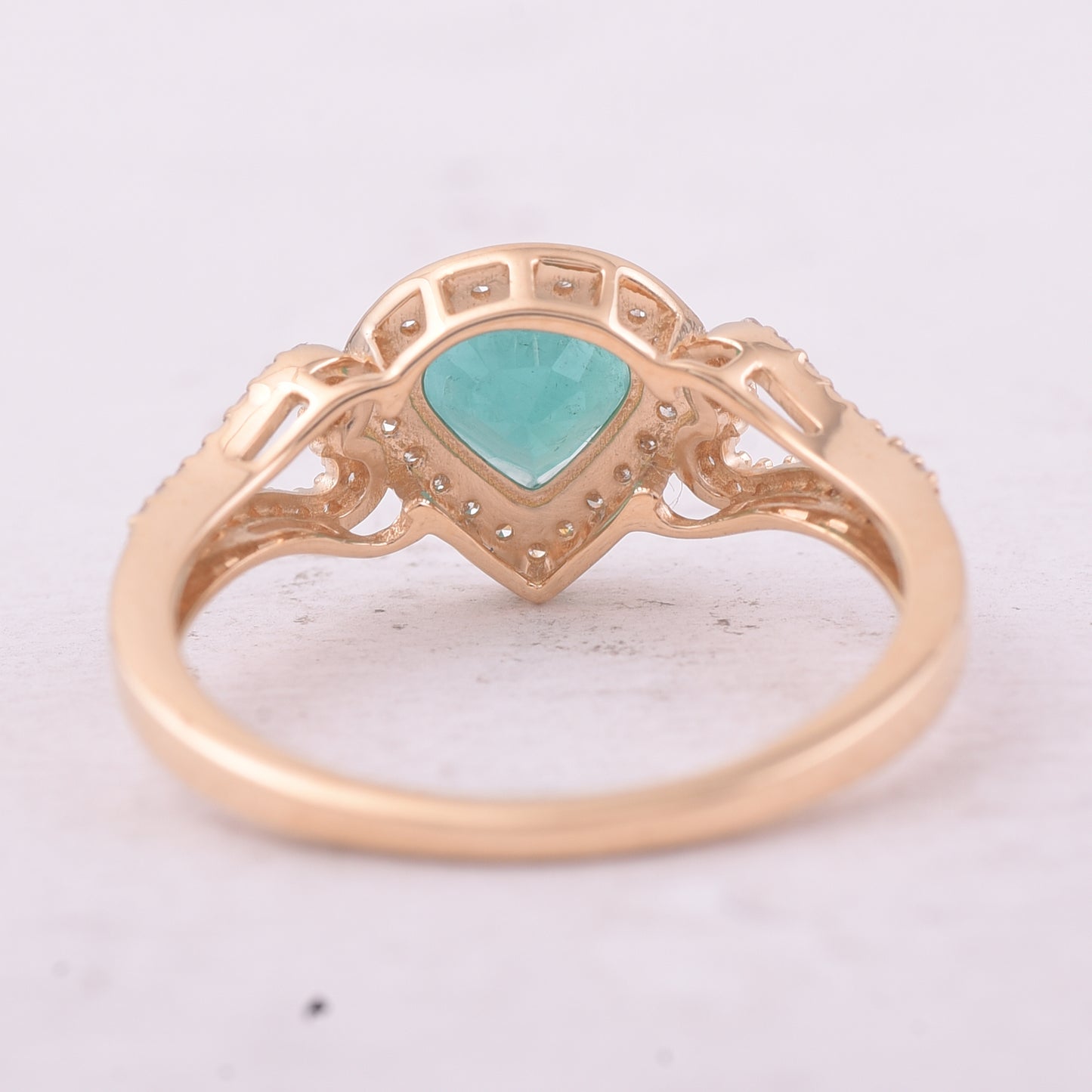 1.00 Ct Pear Mixed Cut Natural Emerald 14K Gold Ring