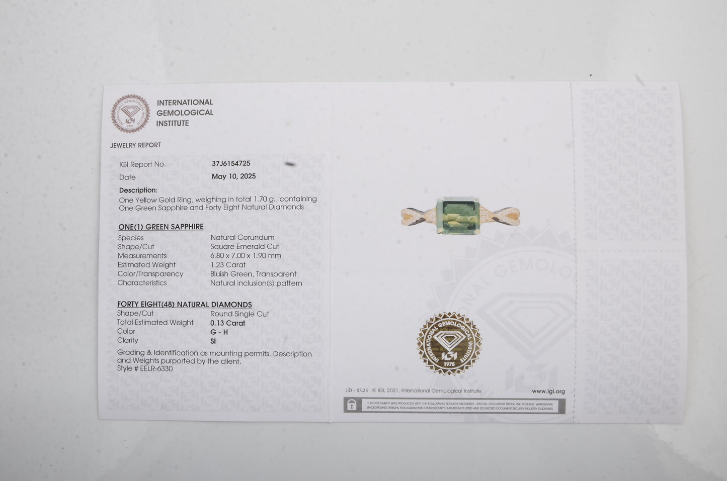 1.36 Ct Square Emerald Cut Natural Corundum Sapphire 14K Gold Ring