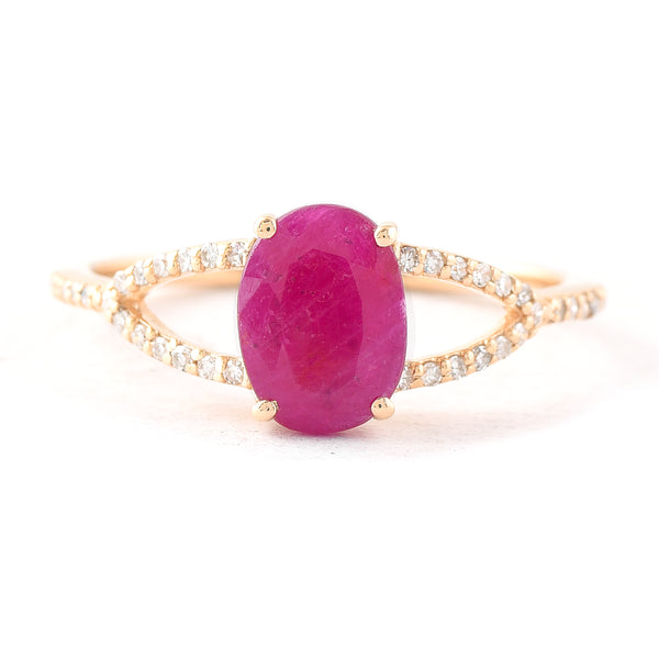 1.31 Ct Oval Mixed Cut Natural Ruby 14K Gold Ring