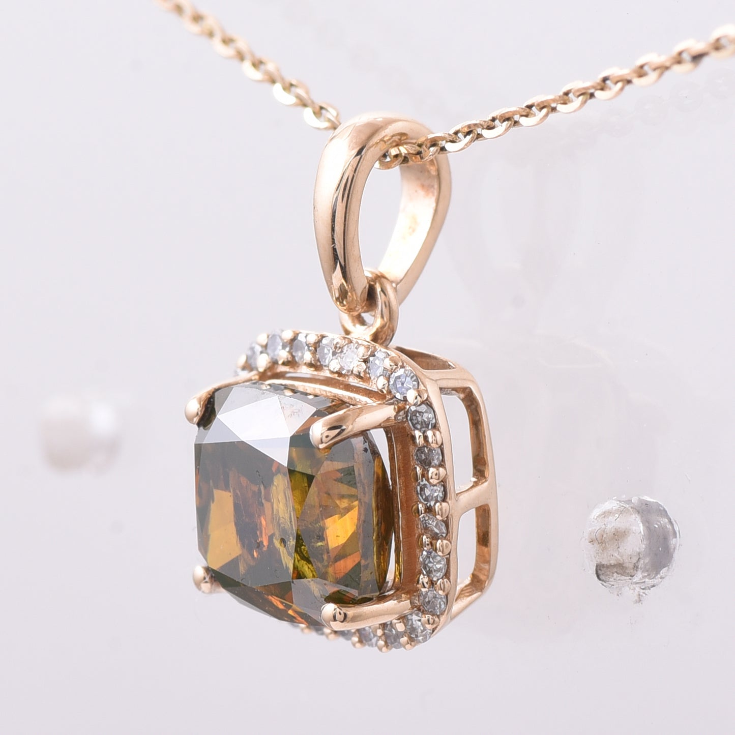 2.09 Ct Cushion Red Diamond 14K Gold Pendant