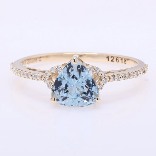 1.22 Ct Triangle Mixed Cut Natural Aquamarine 14K Gold Ring