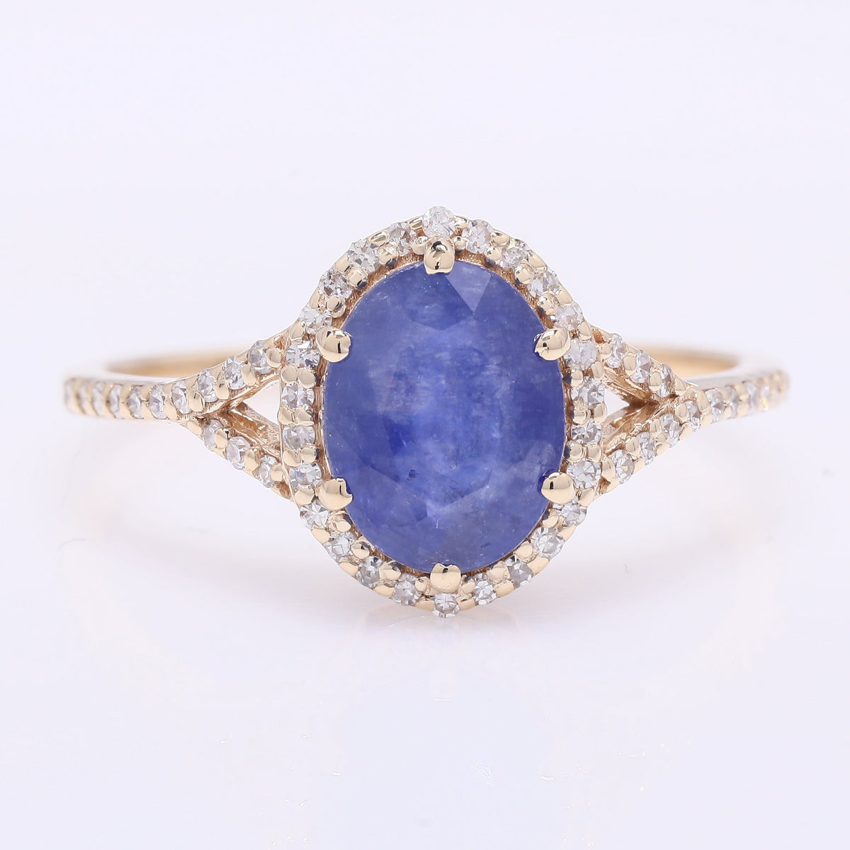 2.14 Ct Oval Mixed Cut Natural Sapphire 14K Gold Ring