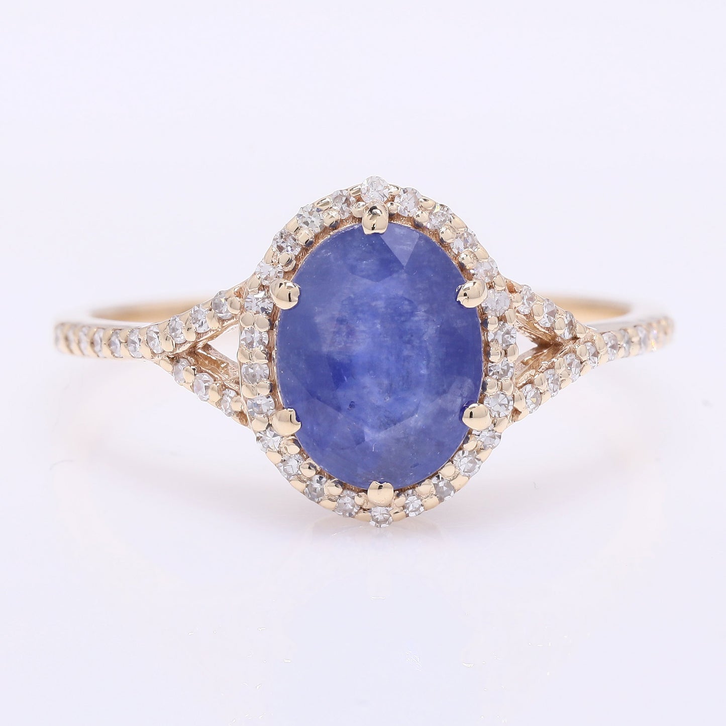 2.14 Ct Oval Mixed Cut Natural Sapphire 14K Gold Ring