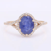 2.14 Ct Oval Mixed Cut Natural Sapphire 14K Gold Ring