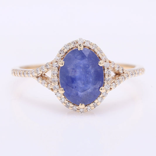 2.14 Ct Oval Mixed Cut Natural Sapphire 14K Gold Ring