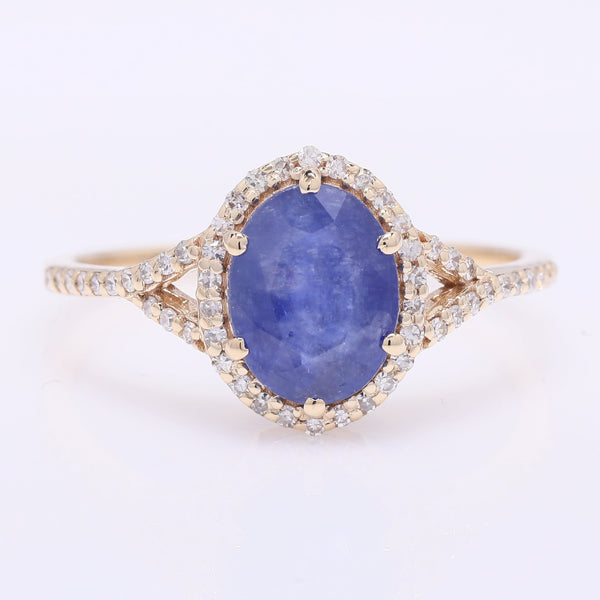 2.14 Ct Oval Mixed Cut Natural Sapphire 14K Gold Ring