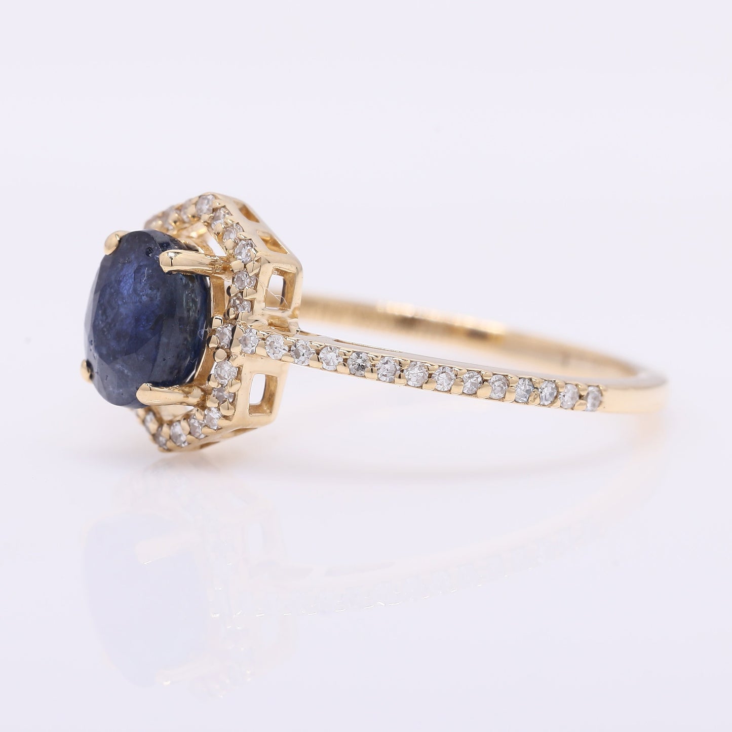 1.52 Ct Oval Mixed Cut Natural Sapphire 14K Gold Ring