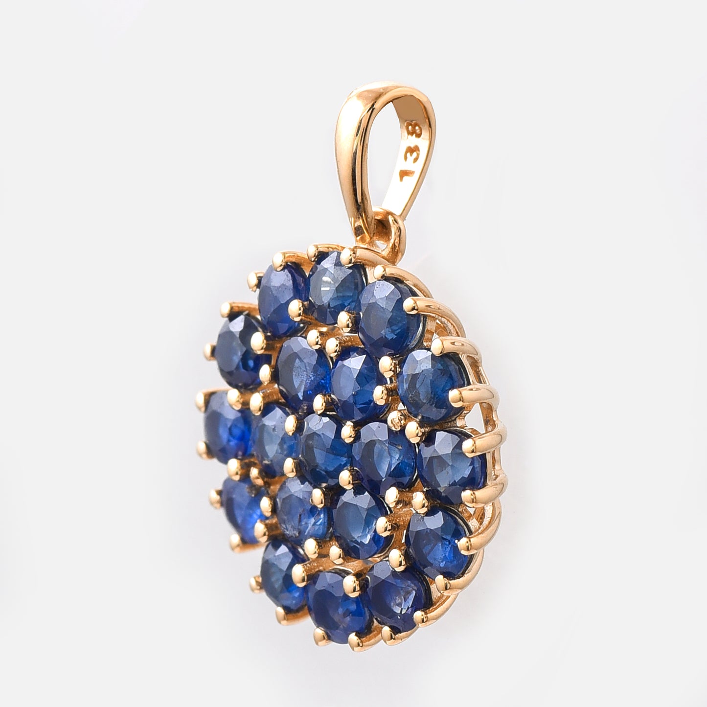 2.51 Ct Round Mixed Cut Natural Sapphire 14K Gold Pendant