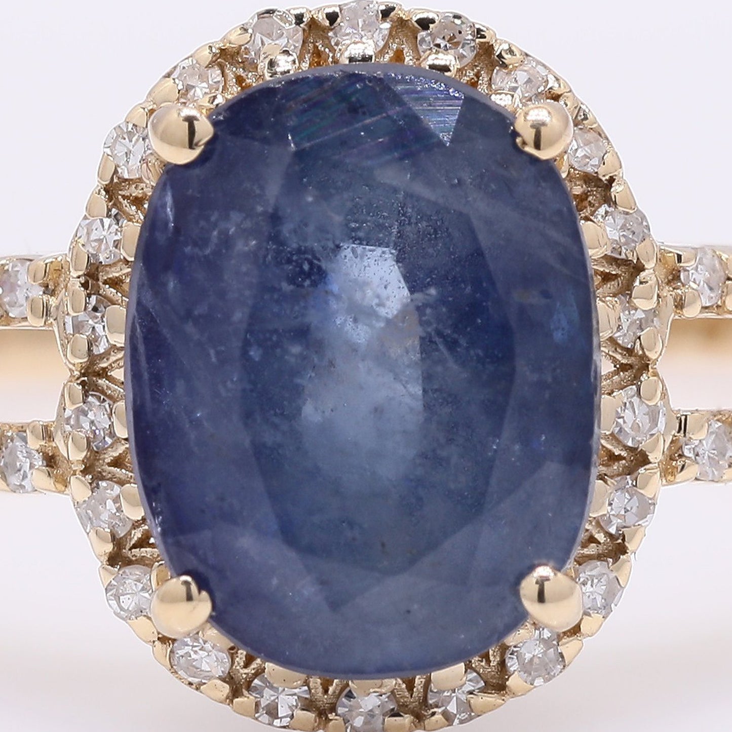 3.17 Ct Oval Mixed Cut Natural Sapphire 14K Gold Ring
