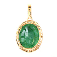 5.74 Ct Oval Mixed Cut Natural Emerald 14K Gold Pendant