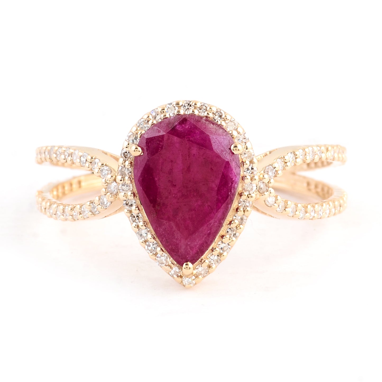 1.60 Ct Pear Mixed Cut Natural Corundum Ruby 14K Gold Ring