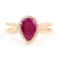 1.60 Ct Pear Mixed Cut Natural Corundum Ruby 14K Gold Ring