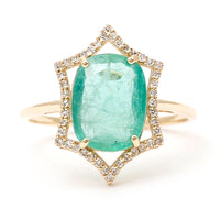 2.22 Ct Cushion Mixed Cut Natural Emerald 14K Gold Ring