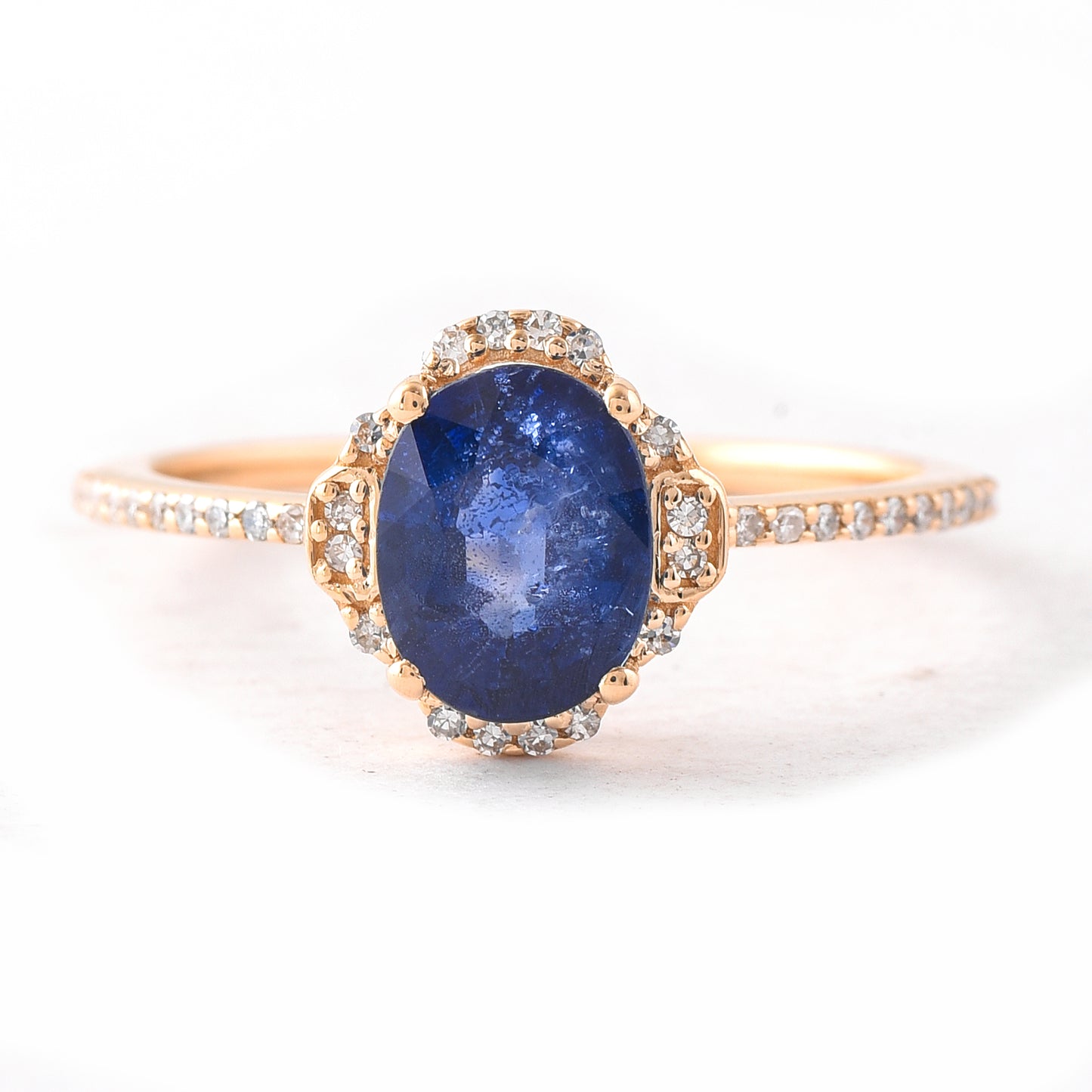 1.76 Ct Oval Mixed Cut Natural Sapphire 14K Gold Ring