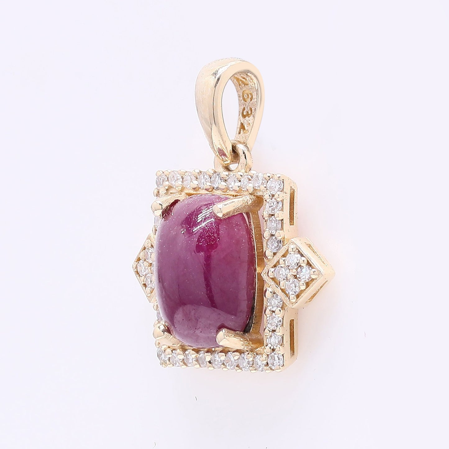 2.03 Ct Cushion Cabochon Natural Ruby 14K Gold Pendant