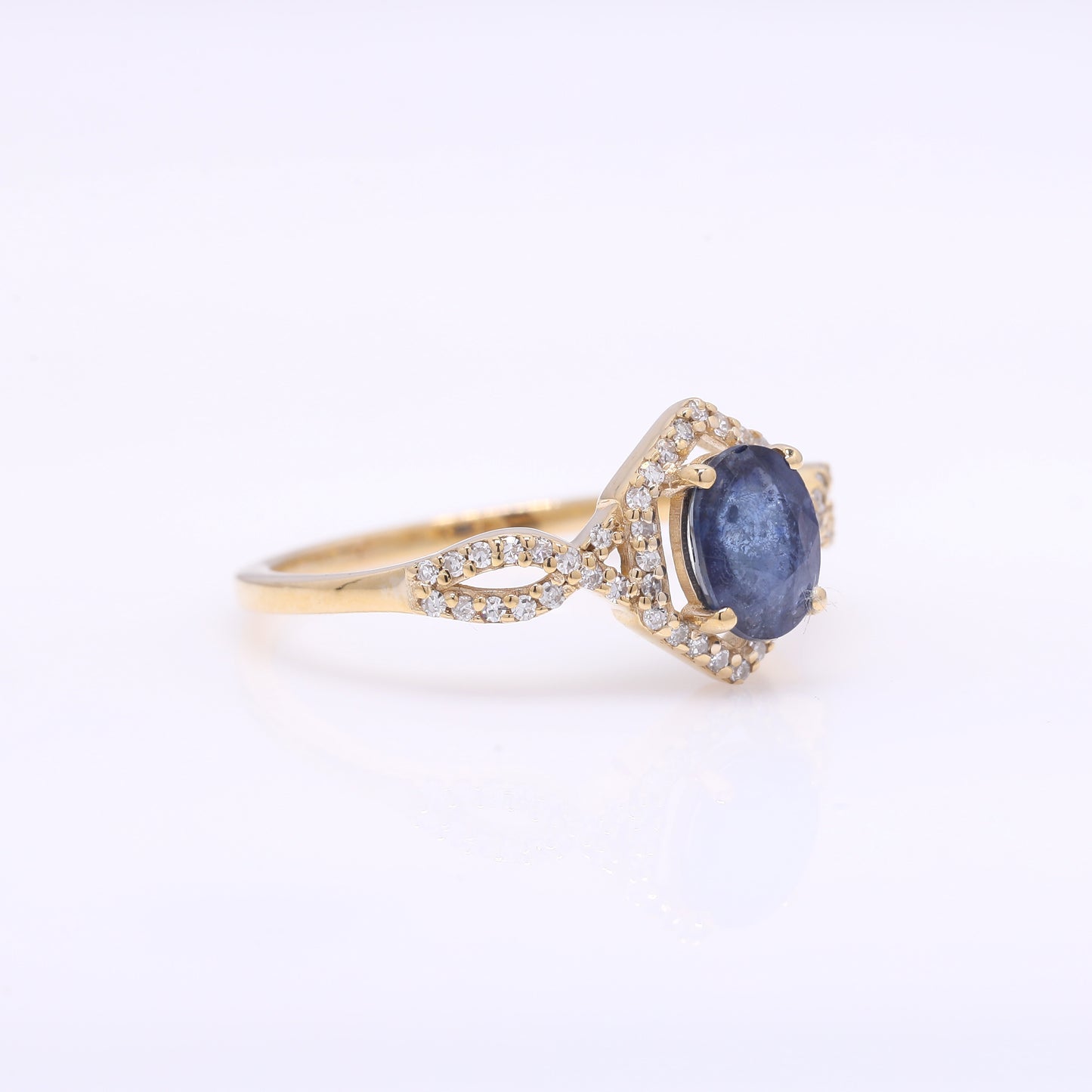 1.17 Ct Oval Mixed Cut Natural Sapphire 14K Gold Ring
