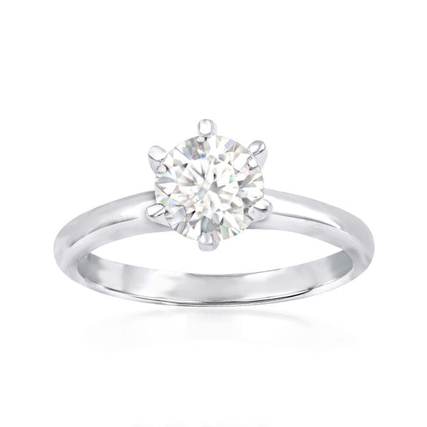 1.00 Carat Moissanite Ring in Sterling Silver. Size 6