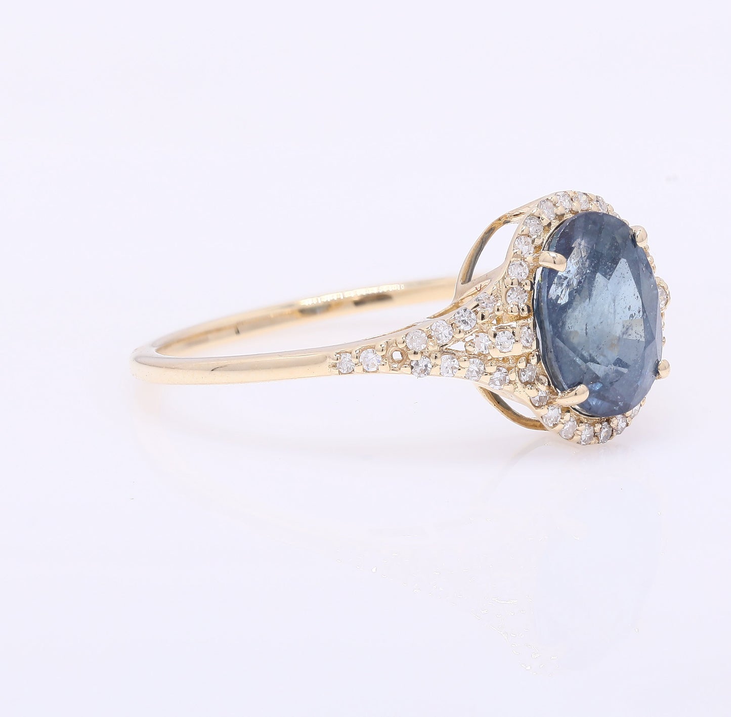 2.30 Ct Oval Mixed Cut Natural Sapphire 14K Gold Ring