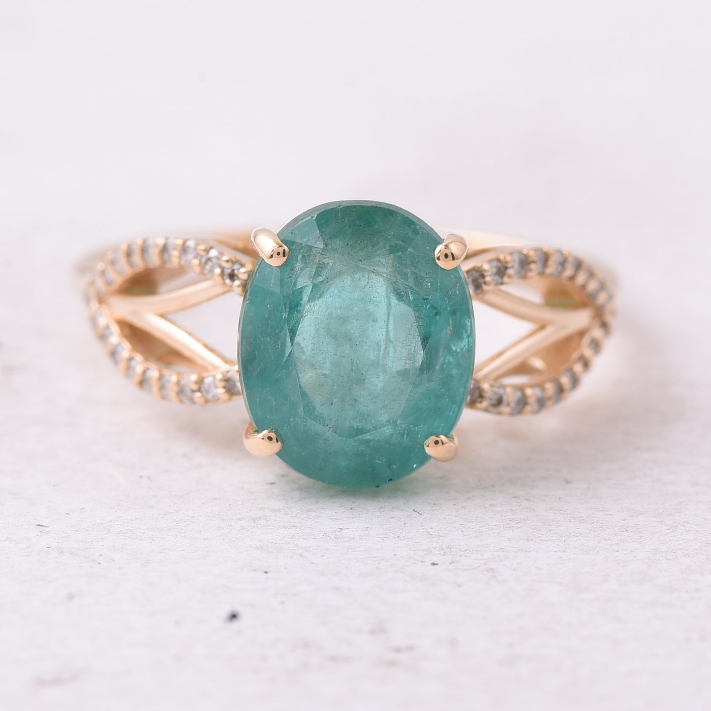 3.60 Ct Oval Mixed Cut Natural Emerald 14K Gold Ring