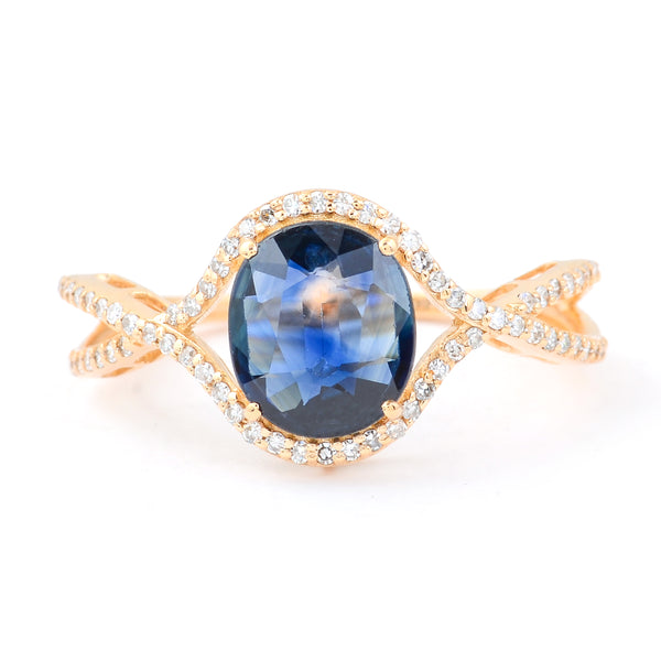2.34 Ct Oval Mixed Cut Natural Sapphire 14K Gold Ring