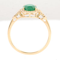 1.53 Ct Oval Mixed Cut Natural Beryl Emerald 14K Gold Ring