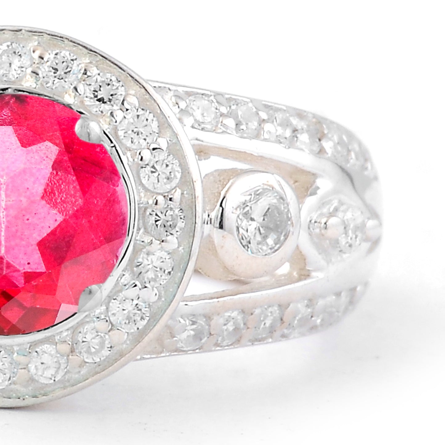 1.79 Ct Round Pink Topaz, Cubic Zirconia 925 Sterling Silver Ring