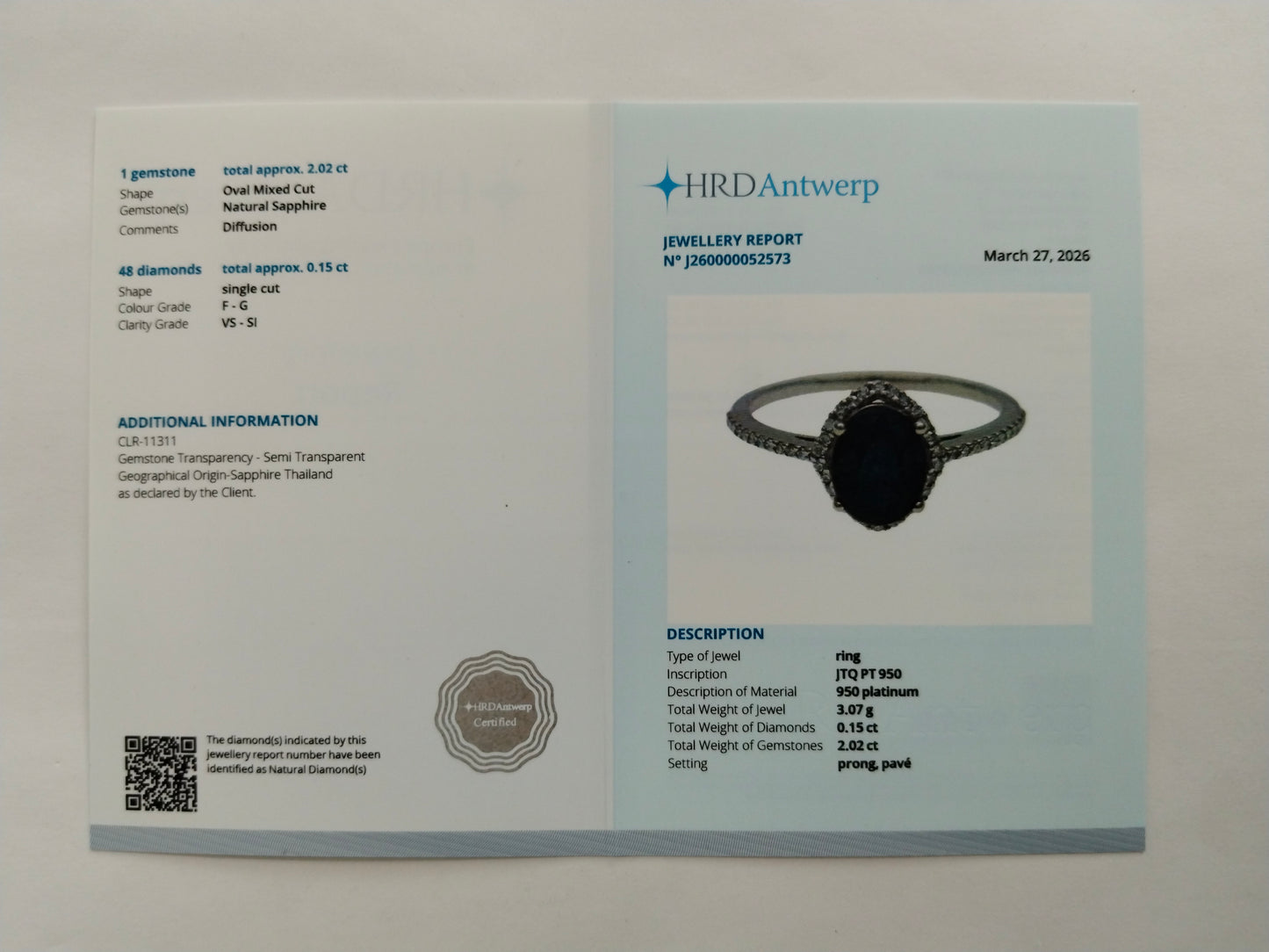 2.17 Ct Oval Mixed Cut Natural Sapphire 950 Platinum Ring