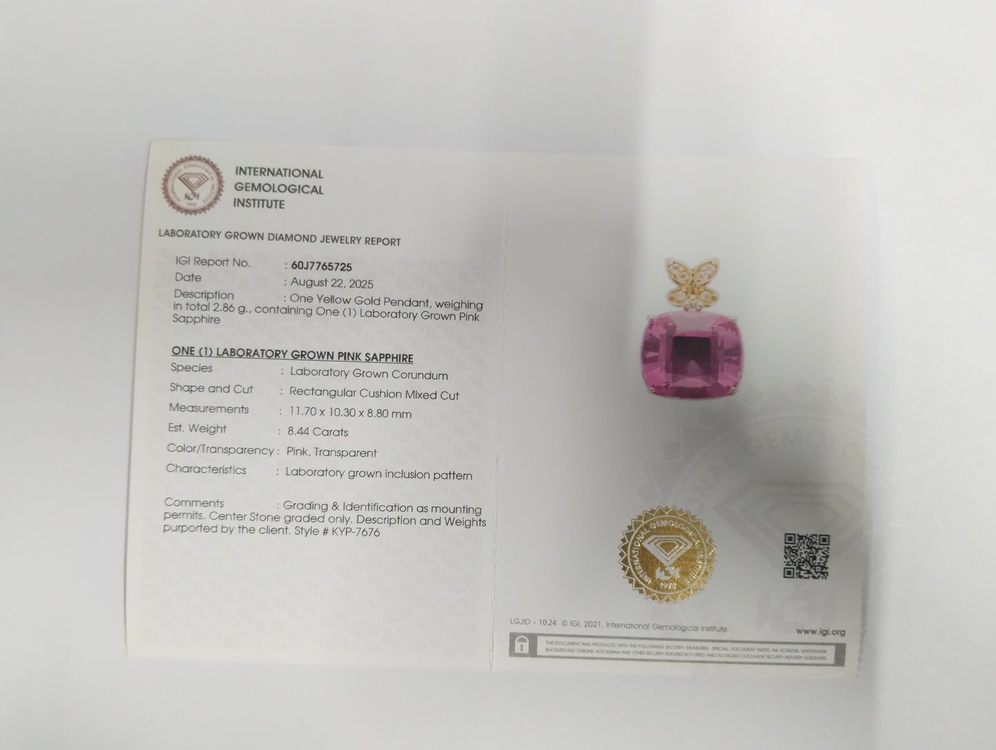 8.50 Ct Rectangular Cushion Mixed Cut Lab Grown Pink Sapphire 14K Gold Pendant