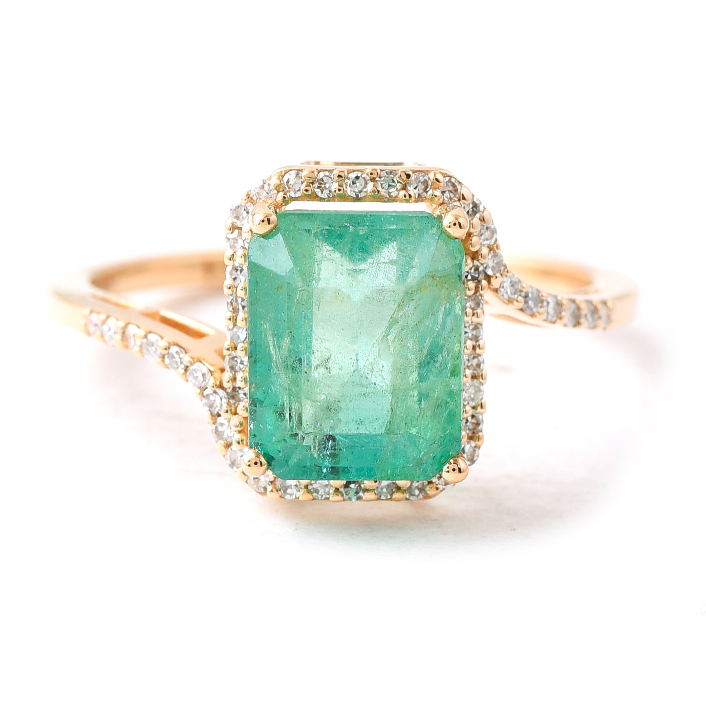 2.14 Ct Octagon Step Cut Natural Emerald 14K Gold Ring