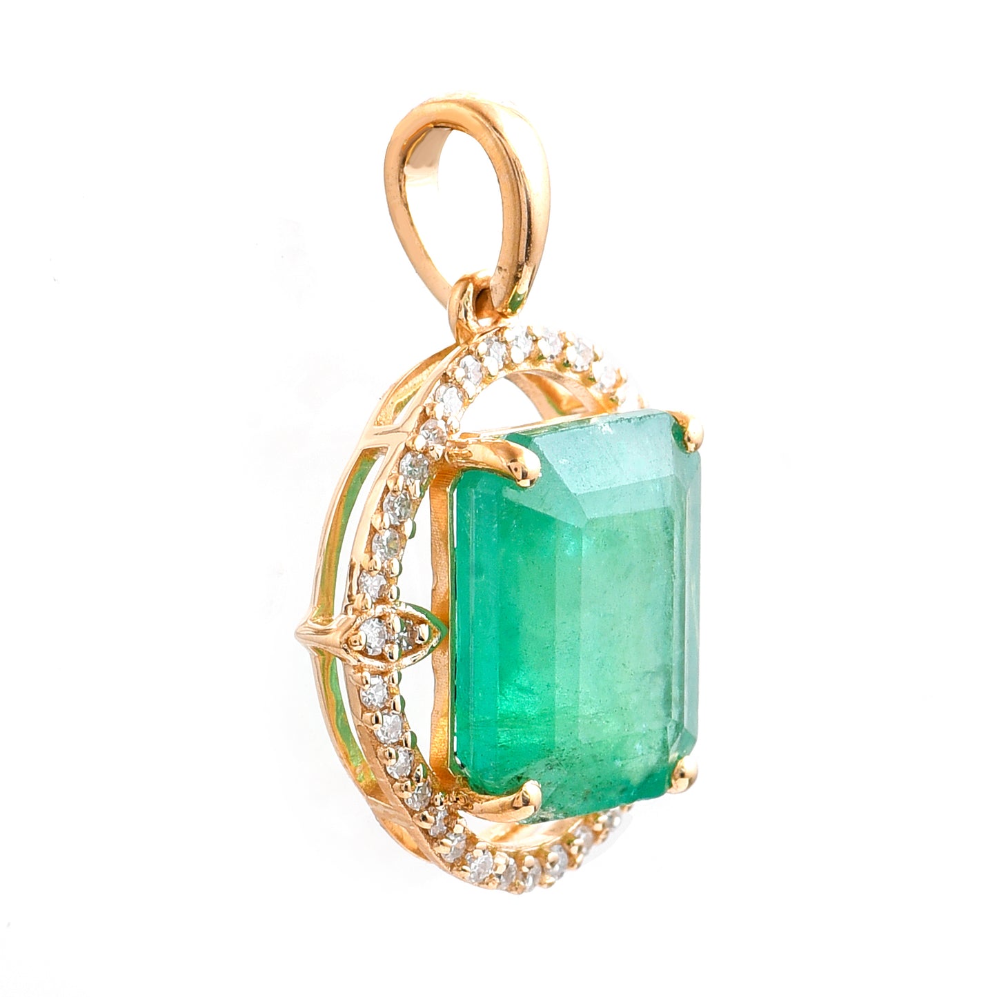 3.11 Ct Octagon Step Cut Natural Emerald 14K Gold Pendant