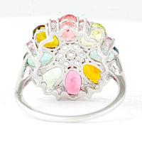 3.88 Ct Oval Mixed Cut, Round Mixed Cut Natural Multi-Coloured Tourmaline 950 Platinum Ring