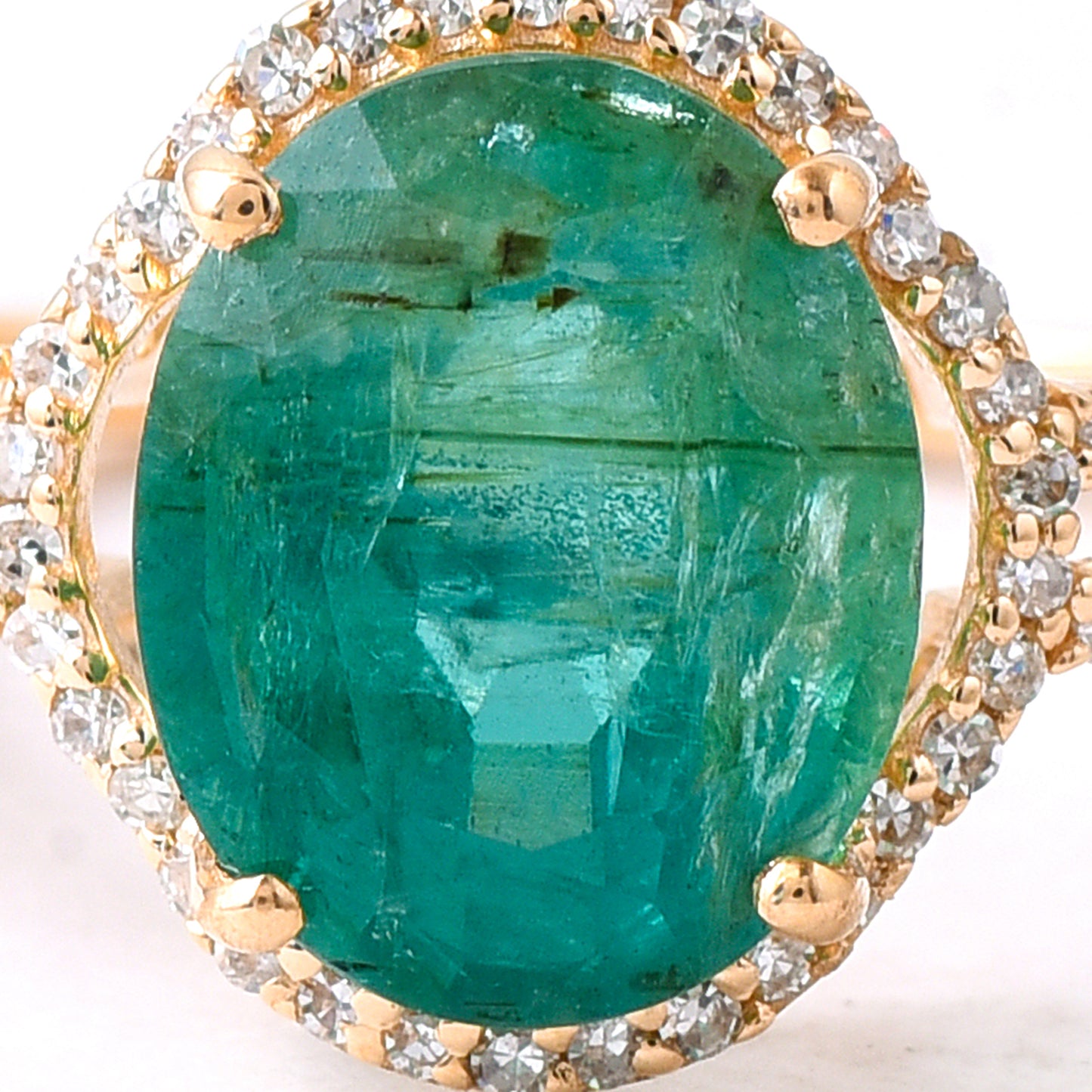 3.14 Ct Oval Mixed Cut Natural Emerald 14K Gold Ring
