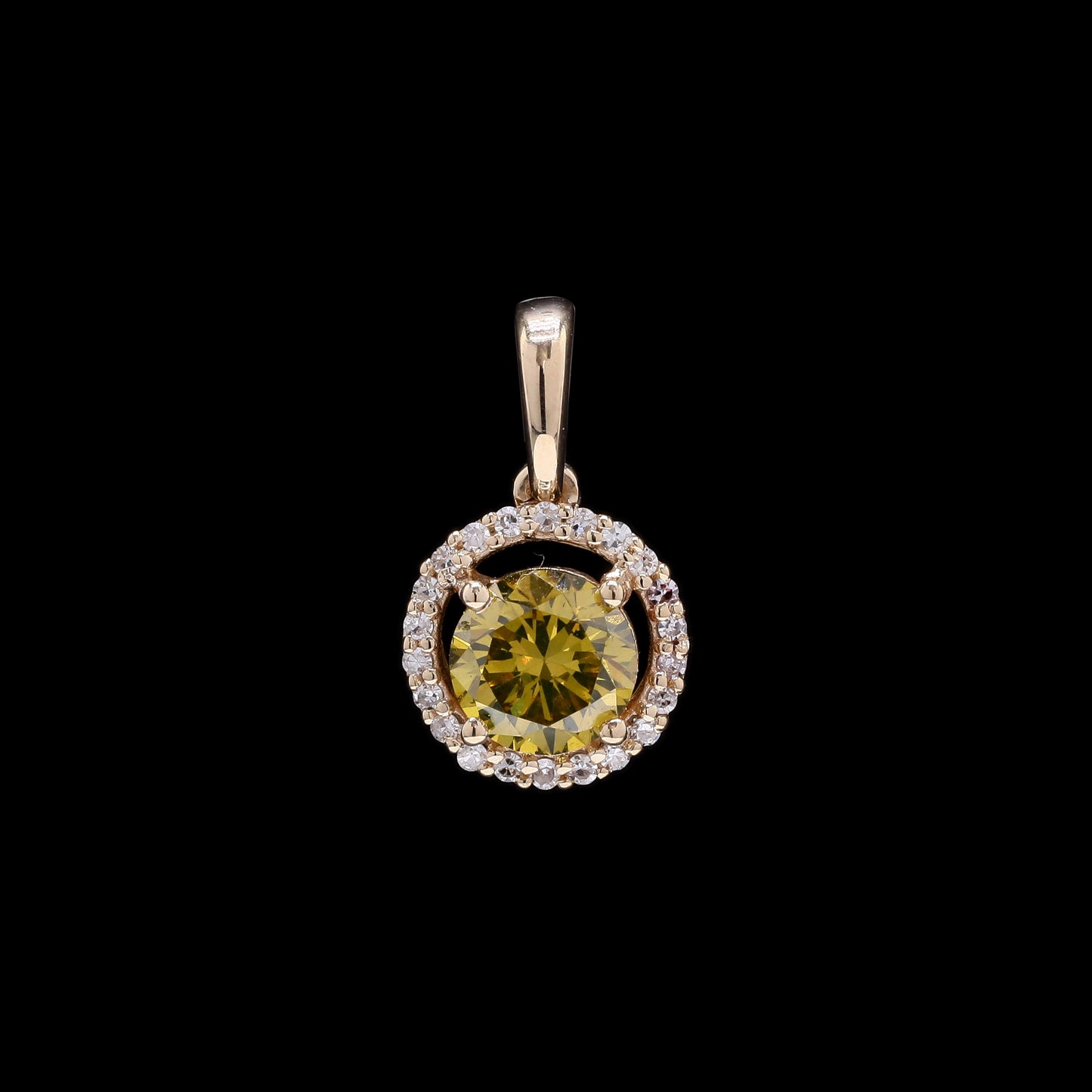 0.69 Ct Round Yellow Diamond 14K Gold Pendant