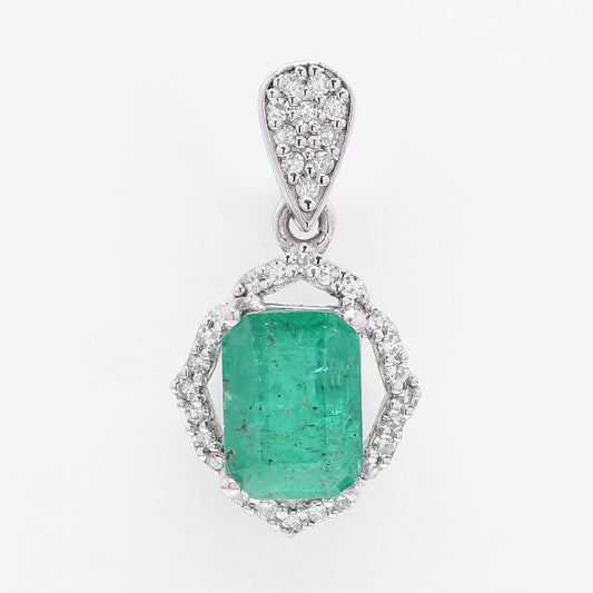 1.15 Ct Octagon Step Cut Natural Emerald 950 Platinum Pendant