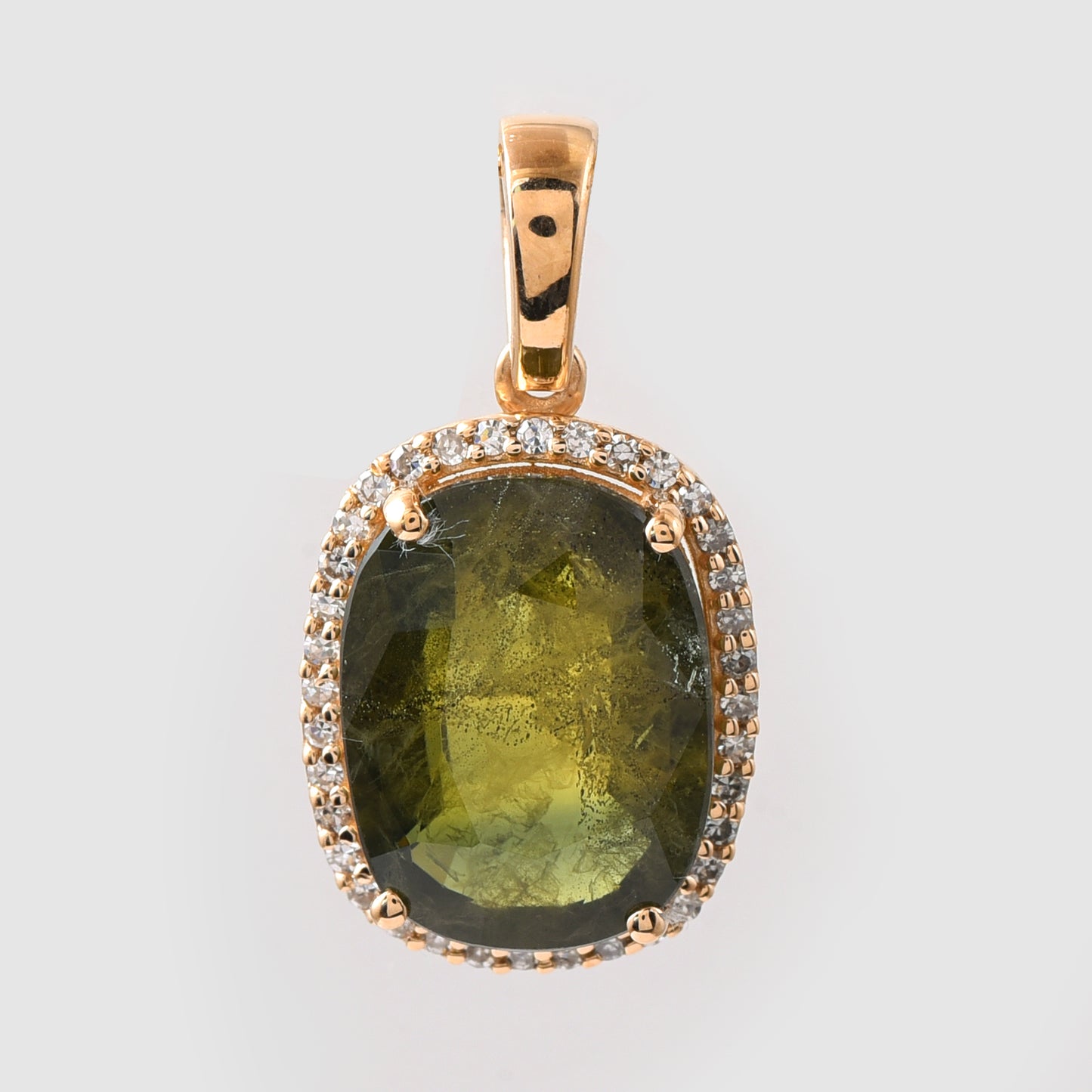 5.09 Ct Cushion Mixed Cut Natural Green Sapphire 14K Gold Pendant