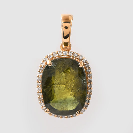5.09 Ct Cushion Mixed Cut Natural Green Sapphire 14K Gold Pendant