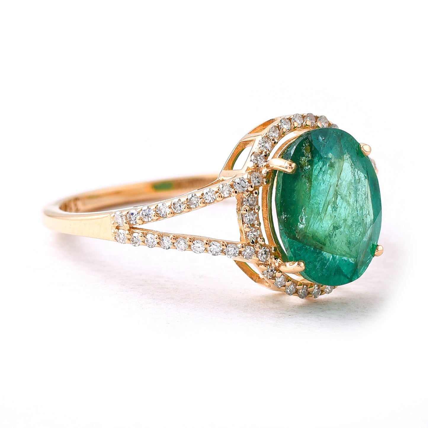 2.61 Ct Oval Mixed Cut Natural Emerald 14K Gold Ring