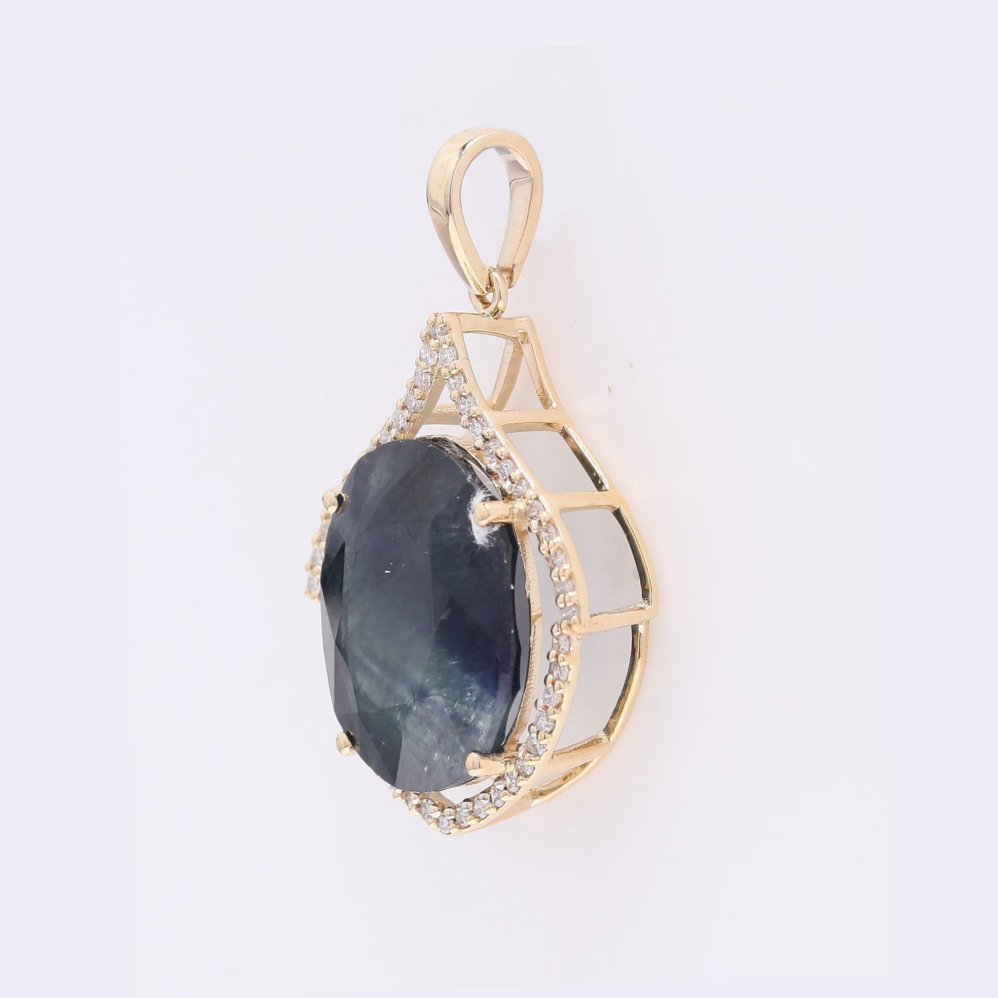 7.88 Ct Oval Mixed Cut Natural Sapphire 14K Gold Pendant