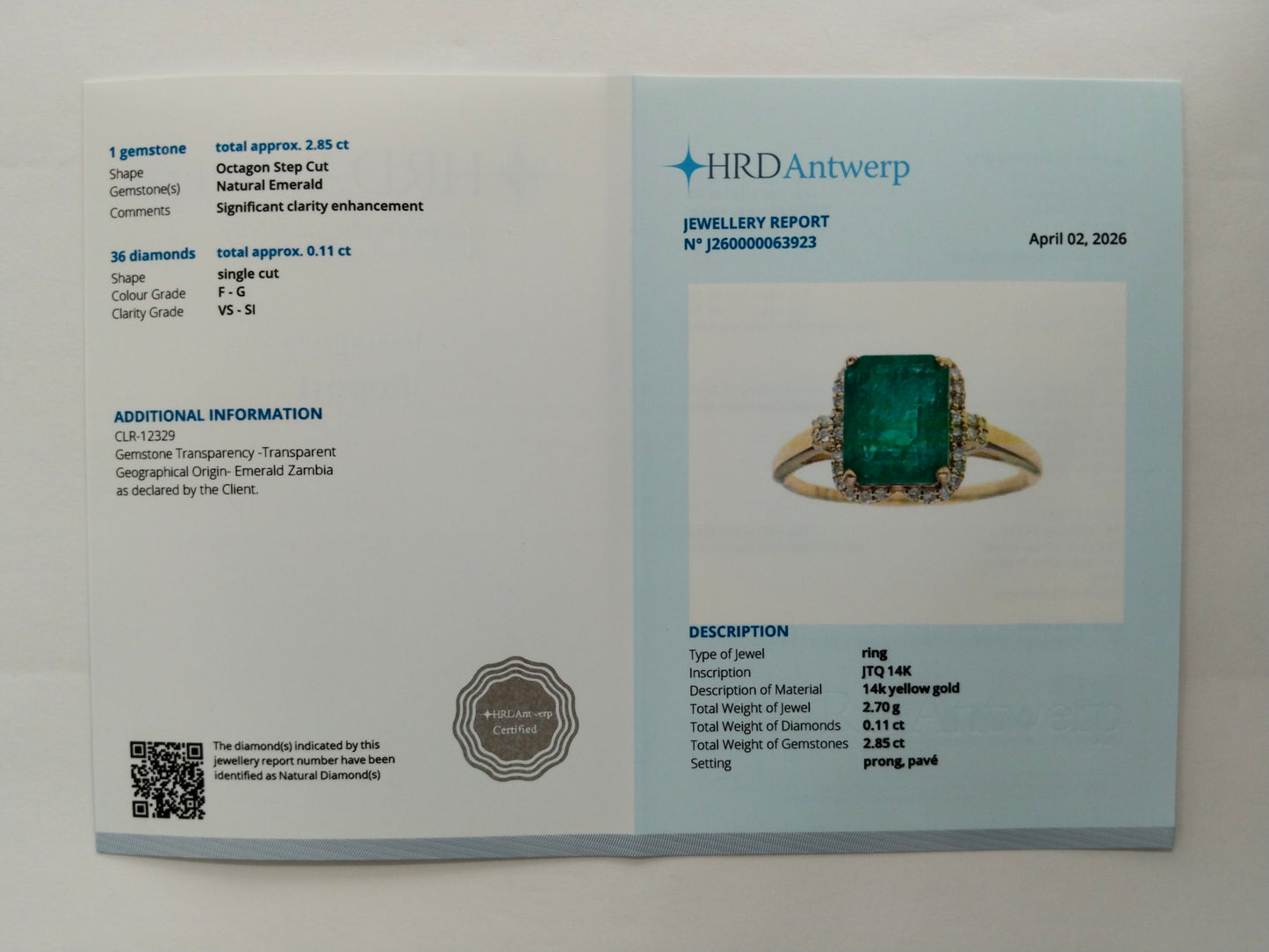 2.96 Ct Octagon Step Cut Natural Emerald 14K Gold Ring